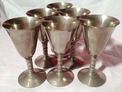 SET OF 6 VENECIA SILVER PLATED DECORATIVE SHERRY FLUTE GLASS CUP GOBLET SPAIN