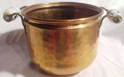 Antique Hand Hammered Copper Pot with Ceramic Handles