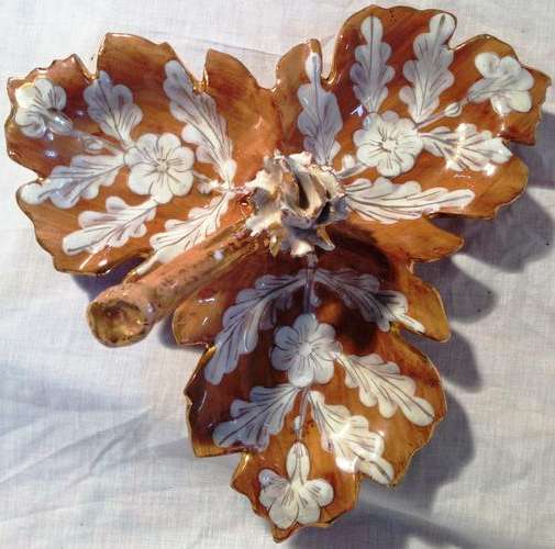 Vintage Italian 3-part Grape Leaf Ceramic Serving Bowl