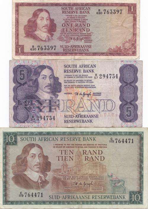 de Jongh R1-R5-R10  bank notes.