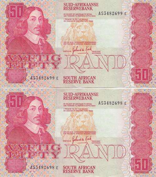 1984 de Kock R50 notes in sequence.
