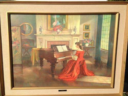 SUPERB LARGE VINTAGE M. DITLEF LITHOGRAPH "SONATA" (ONLINE VALUE AVERAGES R4000) FRAMED