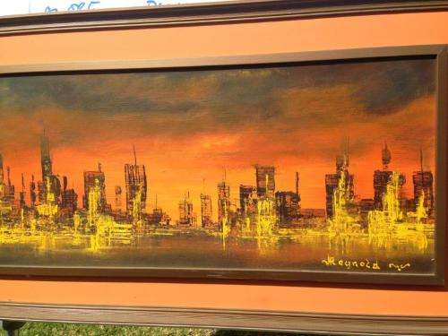 VERY LARGE STUNNING ORIGINAL CITY SKYLINE BY J REYNOLD