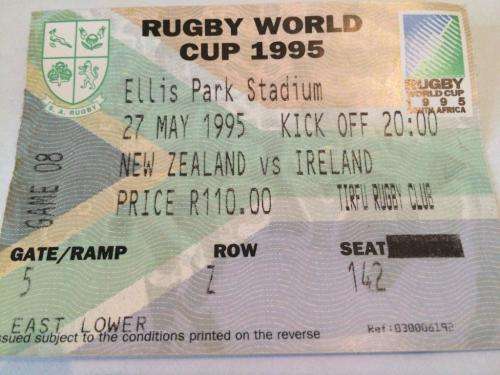 1995 World Cup Rugby ticket NZ vs Ireland