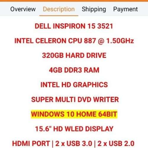 Dell 15.6 inch screen