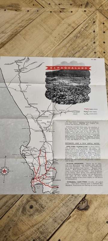 Map to the Namaqualand Wild Flowers. CALTEX/ PROTEX/ MARFAK