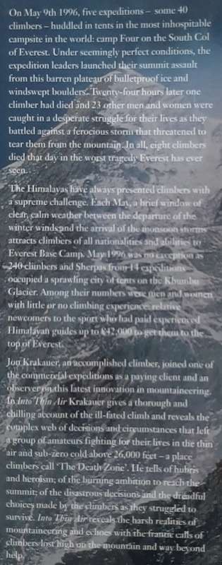 Into Thin Air: A personal account of the Everest disaster  Author: Jon Krakauer