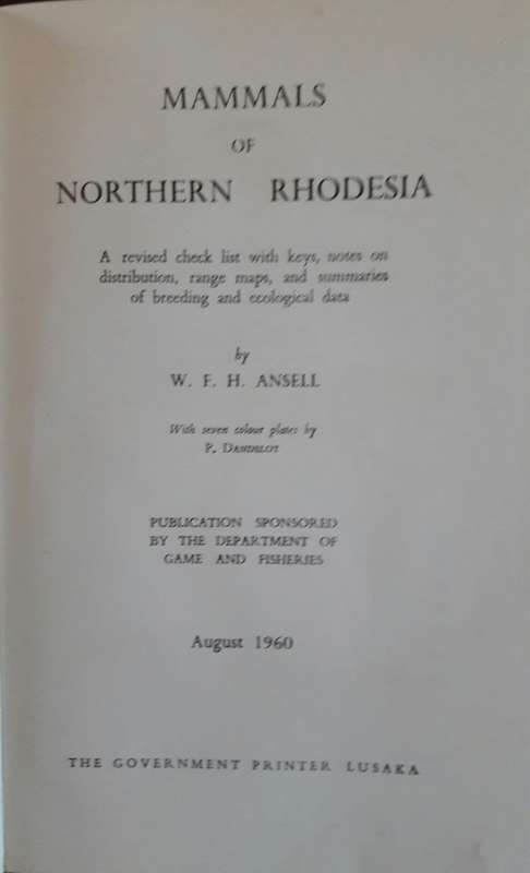 Mammals of Northern Rhodesia - W F Ansell
