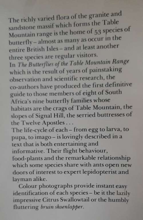 Butterflies of the Table Mountain Range - Authr: A.J.M. Claasens and C.G.C. Dickson