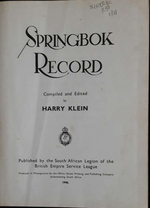 Springbok Record - Harry Klein