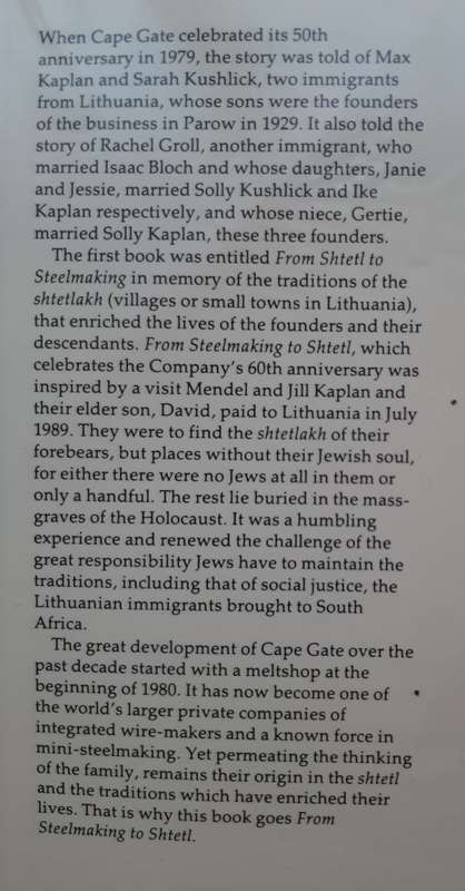 From Steelmaking to Shtetl - Compiled and Edited by Mendel Kaplan and Marian Robertson