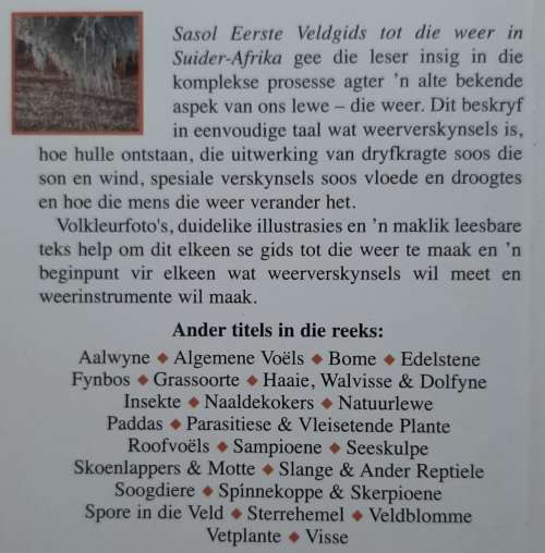 Sasol Eerste Veldgids tot Die Weer in Suider-Afrika - Author: John Earle