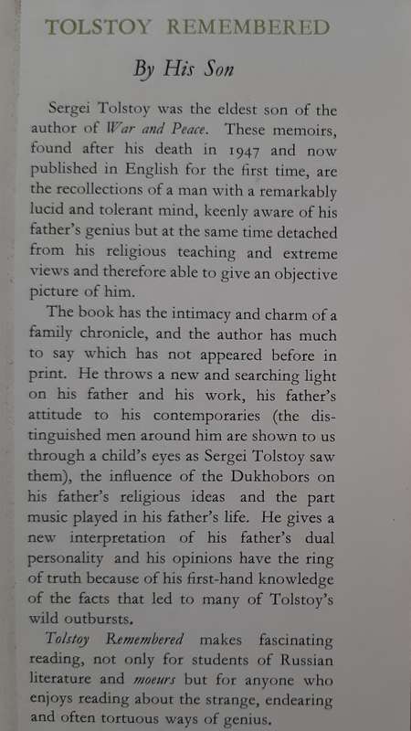 Tolstoy Remembered by His son Sergei Tolstoy