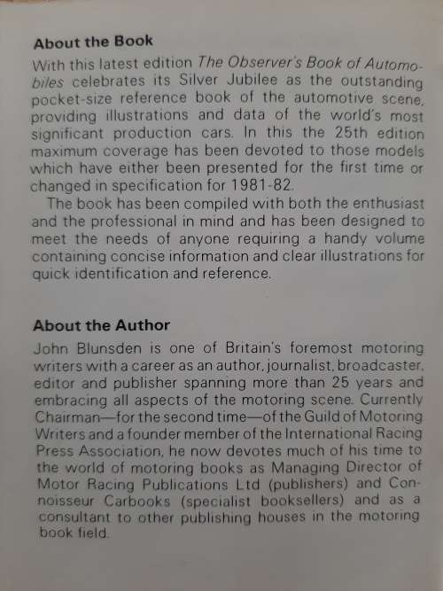 The Observer`s Book of Automobiles - Author: John Blunsden