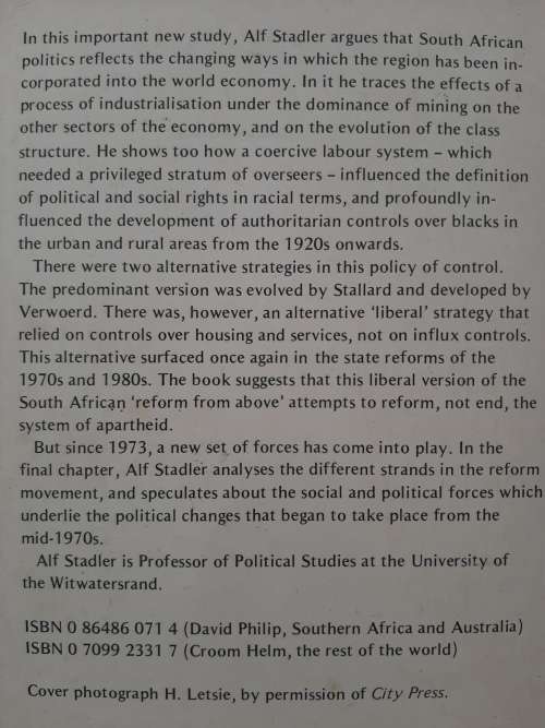 The political economy of modern South Africa - Author: Alf Stadler