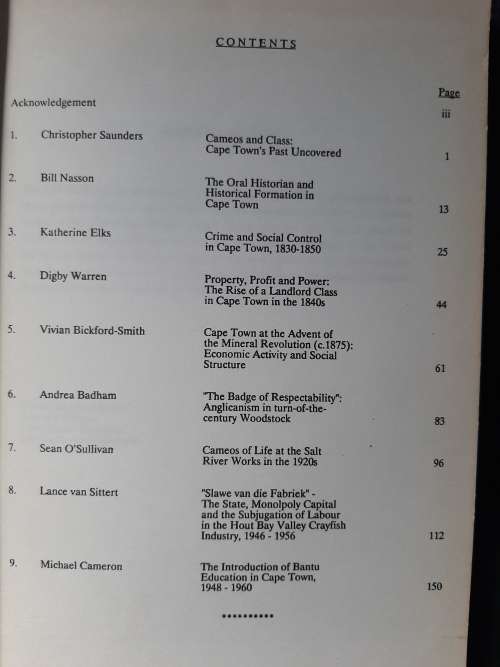 Studies in the History of Cape Town - By C.Saunders, H.Phillips, E.van Heyningen & V. Bickford-Smith
