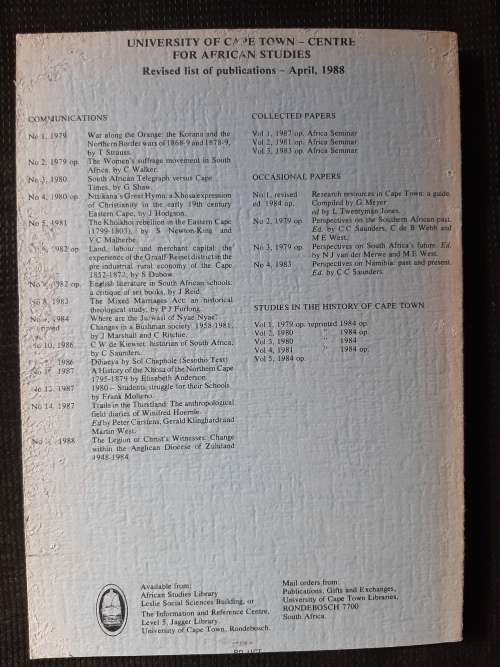 Studies in the History of Cape Town - By C.Saunders, H.Phillips, E.van Heyningen & V. Bickford-Smith