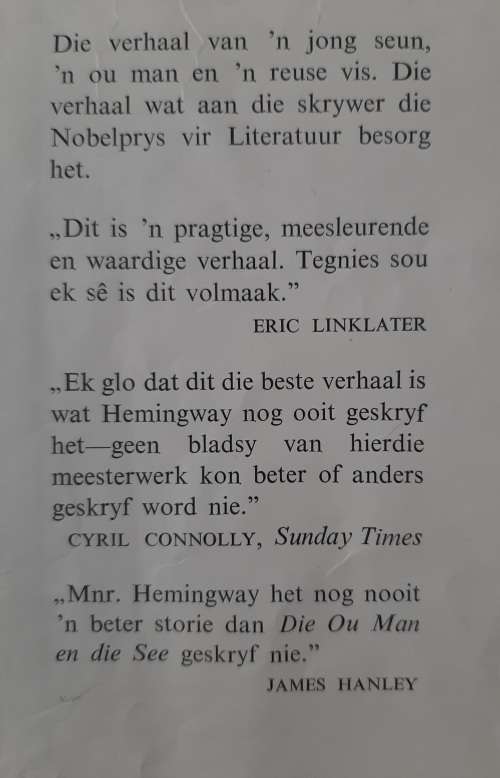 Die Ou Man en Die See - Author: Ernest Hemingway