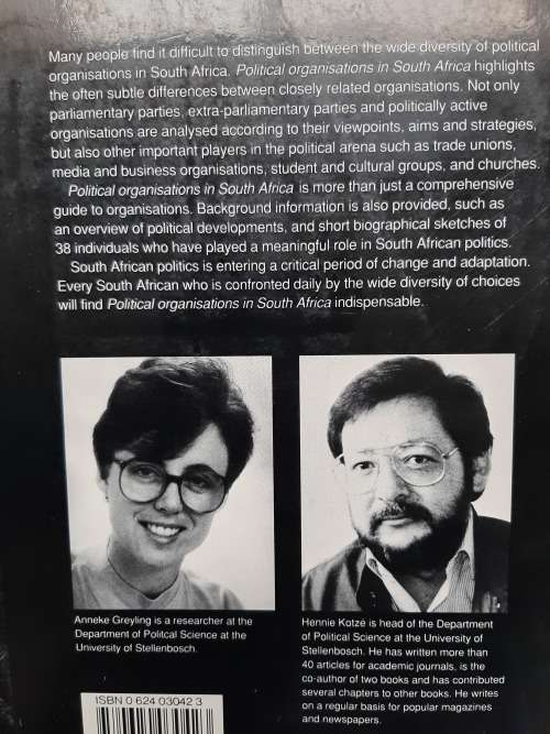Political Organisations in South Africa A-Z - Author: Hennie Kotzé & Anneke Greyling