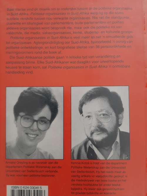 Politieke Organisasies in Suid-Afrika A-Z By Hennie Kotzé & Anneke Greyling