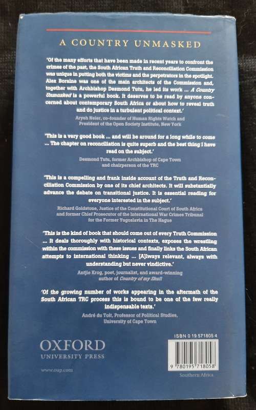 A Country Unmasked: Inside S.A.`s Truth & Reconciliation Commission By Alex Boraine