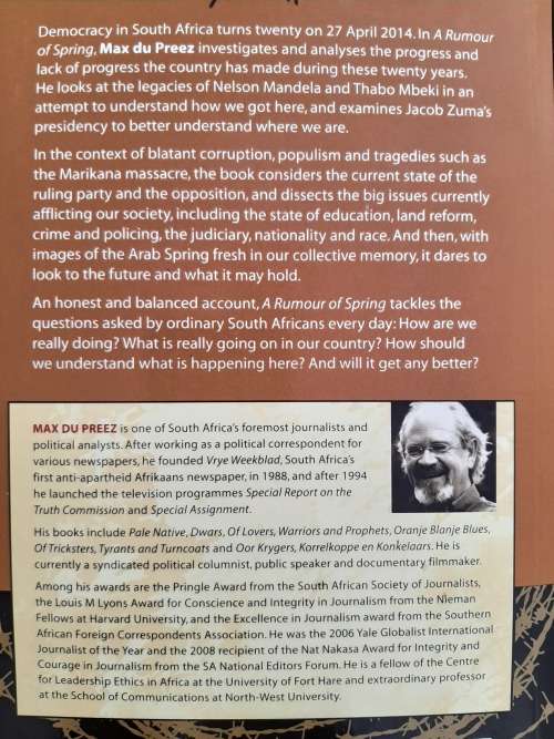 A Rumour of Spring: South Africa after 20 years of Democracy By Max Du Preez