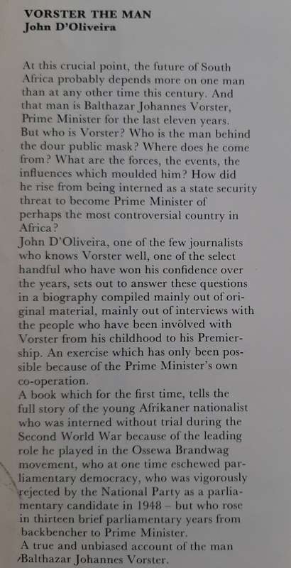 Vorster- the man By John D Oliveira
