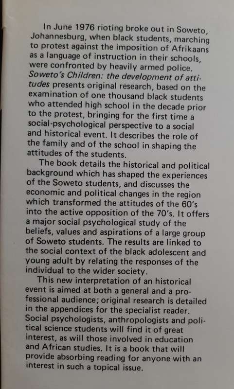 Soweto`s Children: The Development of Attitudes By Beryl A. Geber & Stanton P. Newman