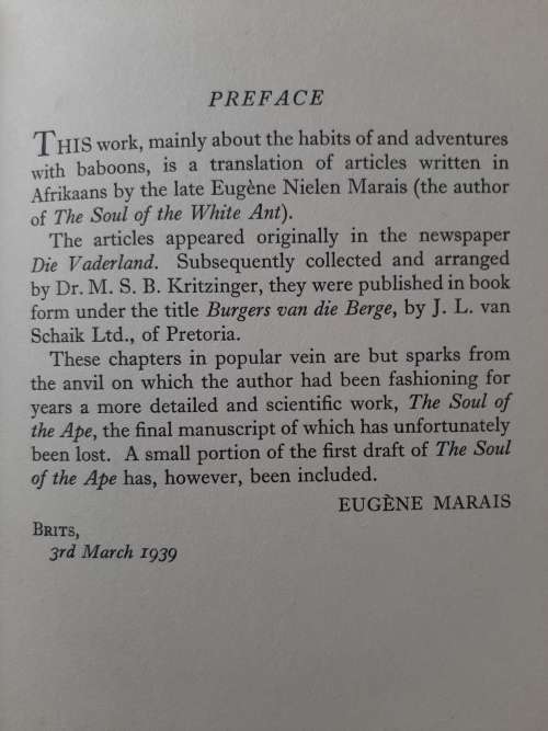 My Friends the Baboons By Eugène N. Marais