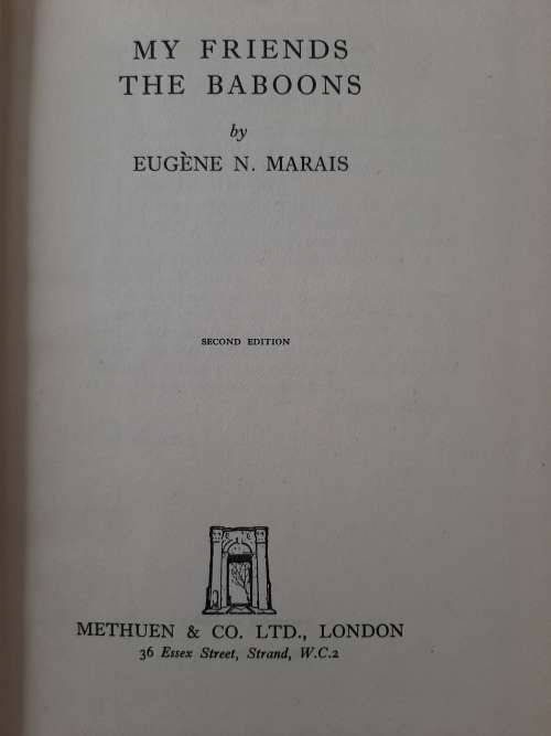 My Friends the Baboons By Eugène N. Marais