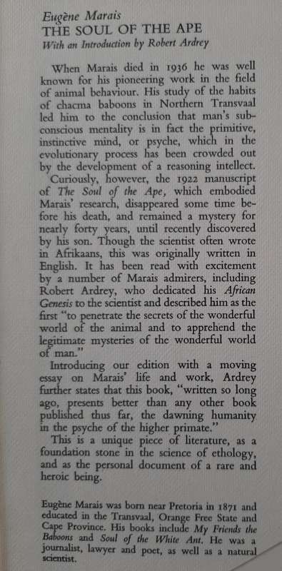 The Soul of the Ape By Eugène N. Marais, Introduction by Robert Ardrey