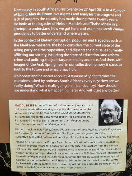 A Rumour of Spring: South Africa after 20 Years of Democracy By Max Du Preez