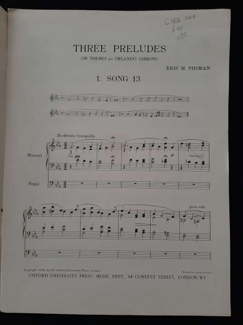 Three Preludes on Themes By Orlando Gibbons, Composer: Eric H. Thiman