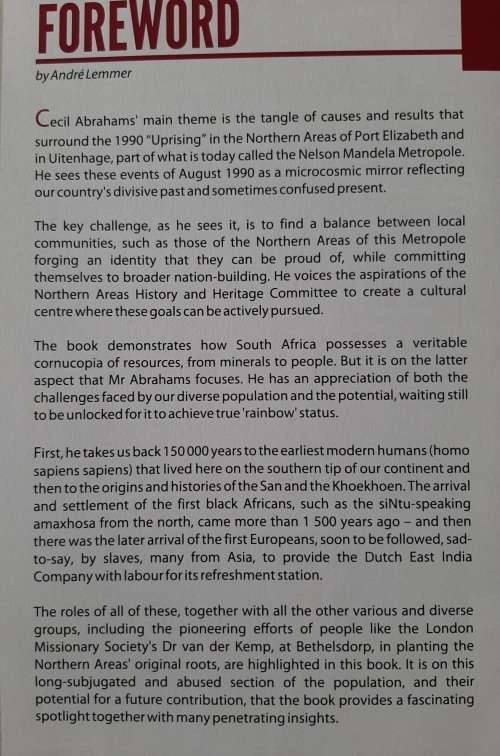 The 1990 Northern Areas `Uprising` in Port Elizabeth By Cecil Colin Abrahams