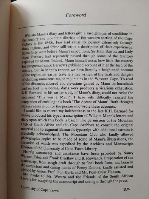 The Cape Diary & Letters of William Mann Astronomer & Mountaineer 1839-1843 By Editor Brian Warner