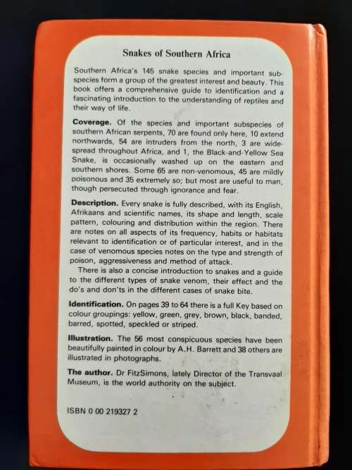A Field Guide to the Snakes of Southern Africa By V.F.M. FitzSimons
