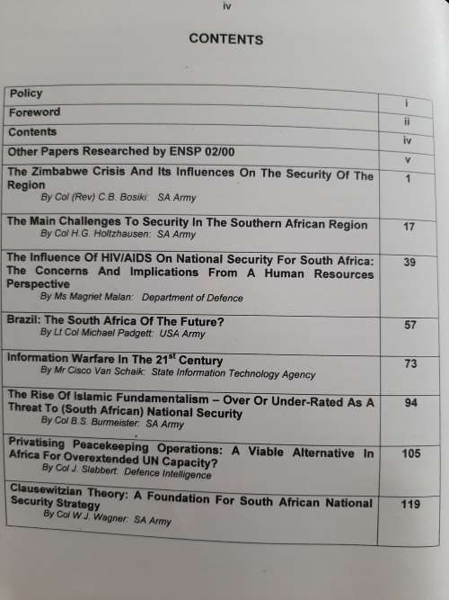 Forum No. 5: South African Defence College Studies in National Security