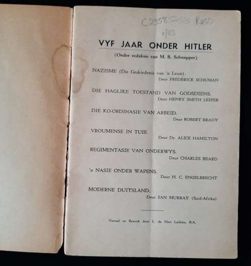 5 Jaar onder Hitler deur Wereldberoemde Skrywers