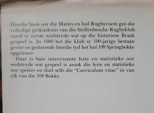 Die Groot Rugbygesin Van Die Maties by Dr. D. H. Craven