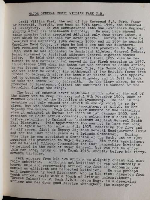 Diary of the Siege Ladysmith: Ladysmith Historical Society No.3 by Lieut.-Colonel C.W. Park