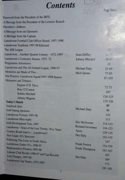Lansdowne Football Club Yearbook Season 1997 - 1998