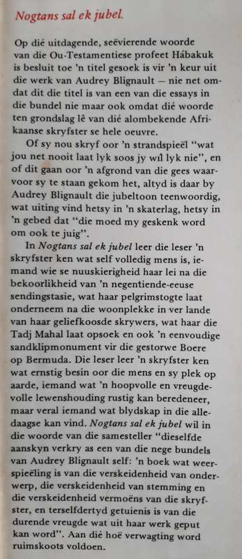 Nogtans sal ek jubel/Audrey Blignault: 30 essays & vertellinge saamgestel deur Elize Botha