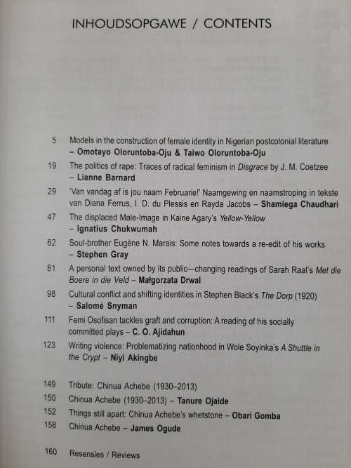 Tydskrif vir Letterkunde by Chinua Achebe(1930-2013)