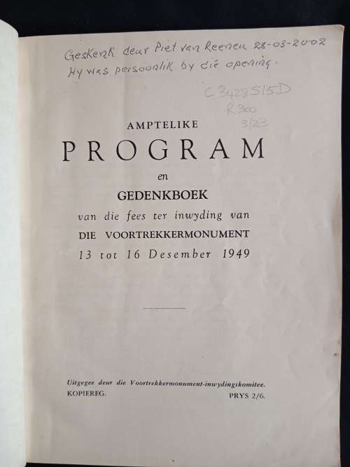 Inwyding van Die Voortrekkermonument - Amplike Program & Gedenkboek