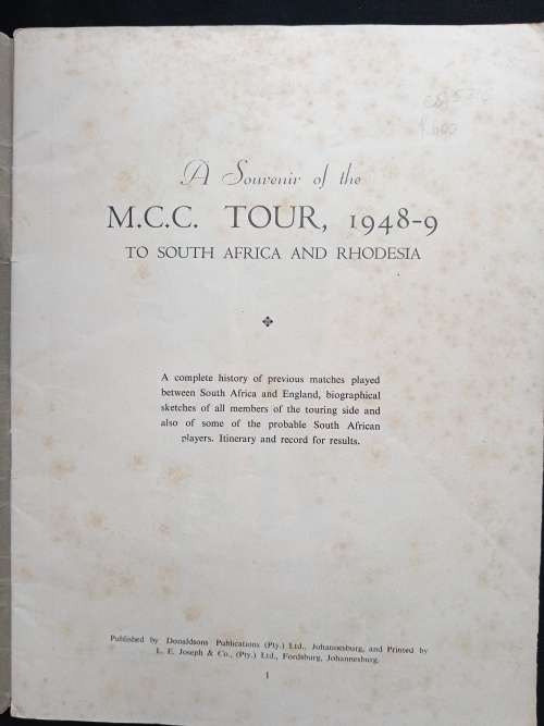 A Souvenir of the M.C.C. Tour, 1948-9 To South Africa & Rhodesia