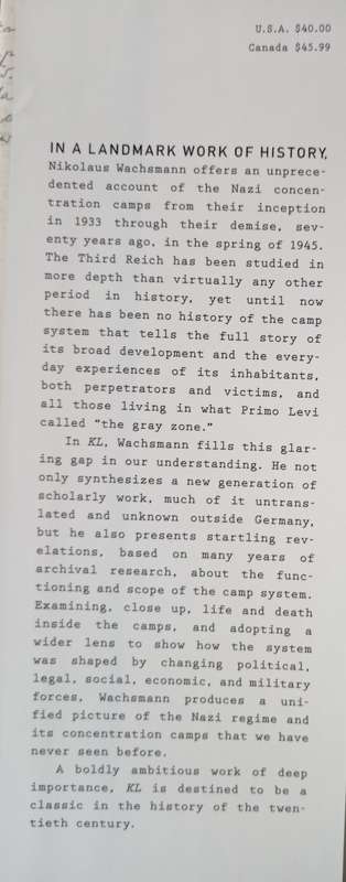 kl: A History of the Nazi Concentration Camps by Nikolaus Wachsmann