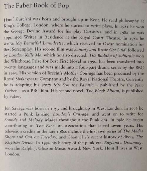 The Faber Book of Pop - Edited by Hanif Kureishi & Jon Savage