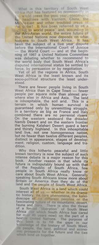 South West: The Last Frontier in Africa by Eschel Rhoodie