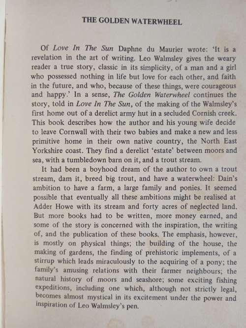 The Golden Waterwheel by Leo Walmsley
