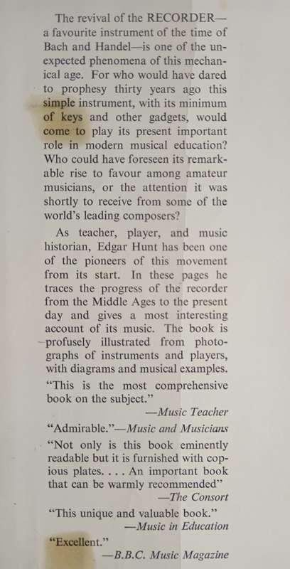 The Recorder & its Music by Edgar Hunt
